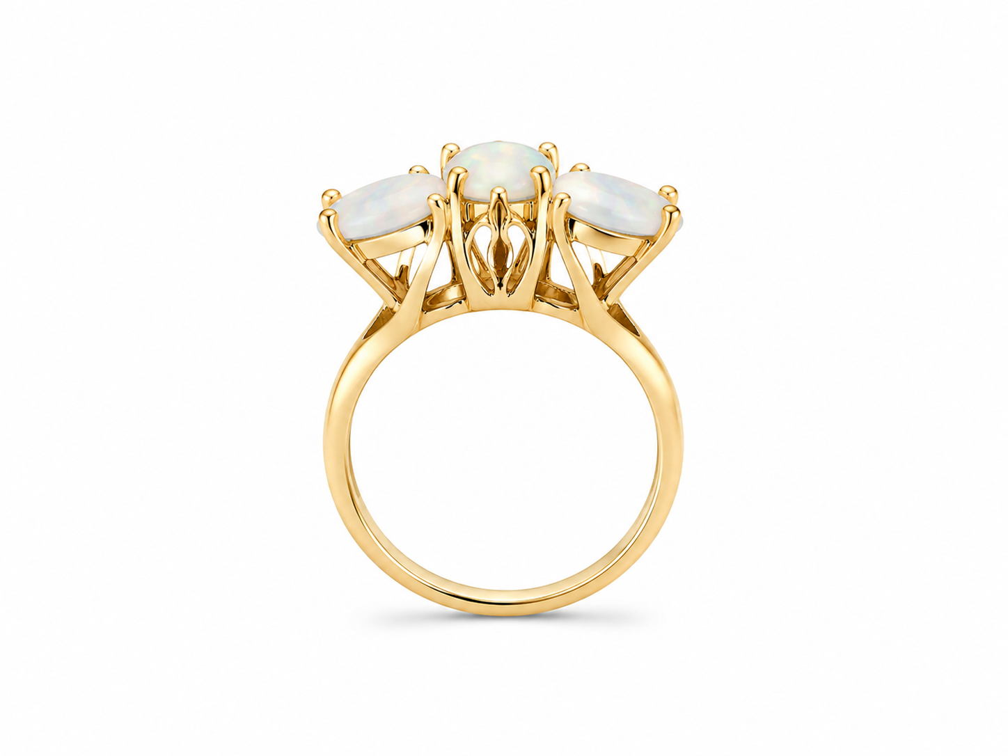 14KT Yellow Gold 0.05 CTW 1.00 STW Opal Diamond Ring [K12H]