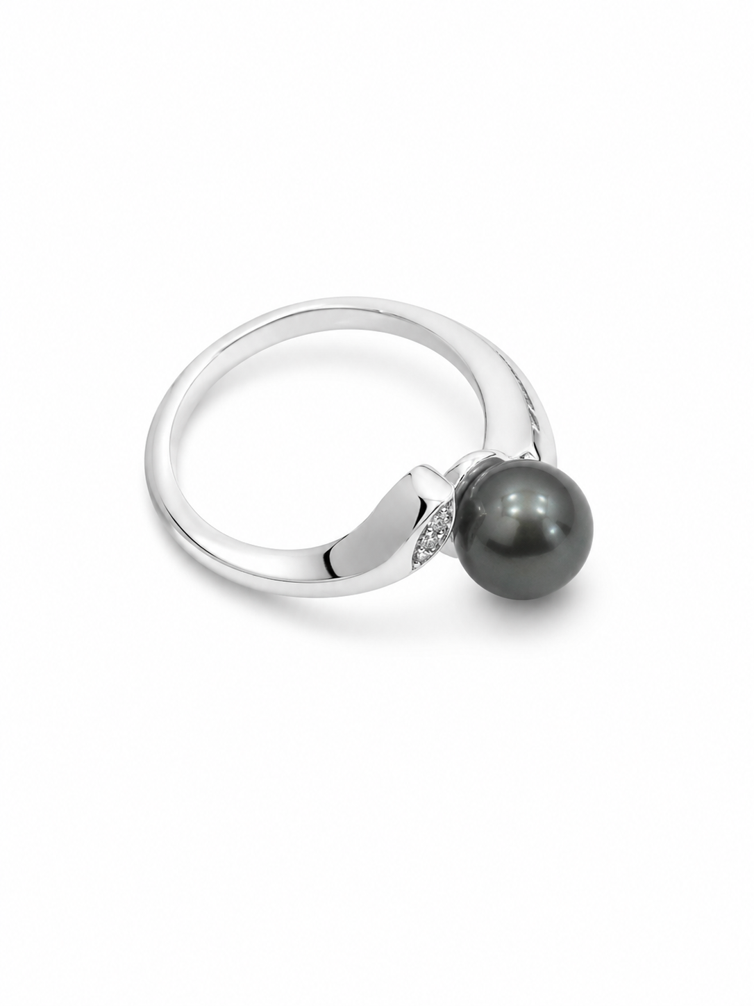 14KT White Gold 0.02 CTW 8MM Fancy Tahitian Pearl Diamond Ring [K9H50]
