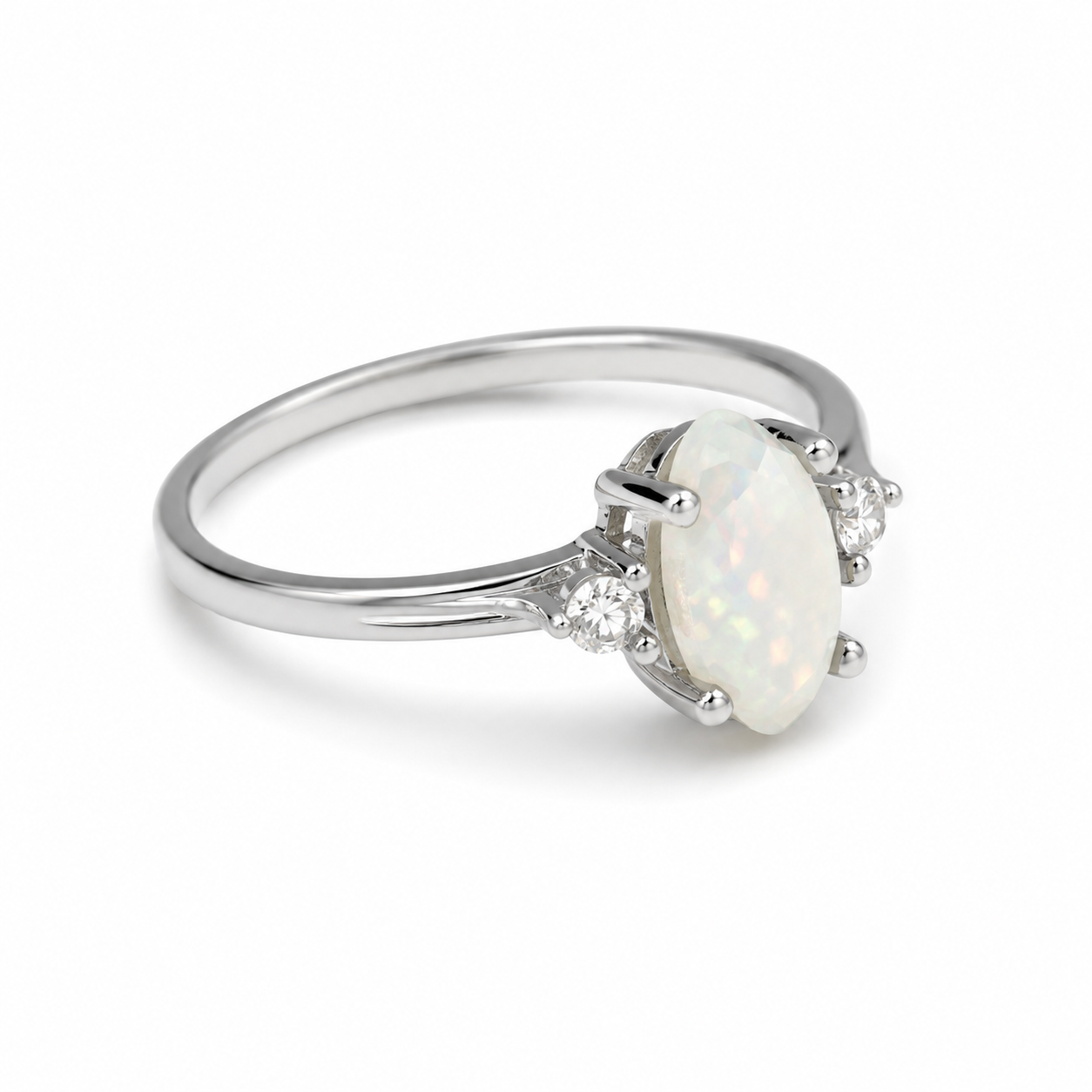 10KT White Gold 0.12 CTW 0.50 STW Opal Diamond Ring [K5H]
