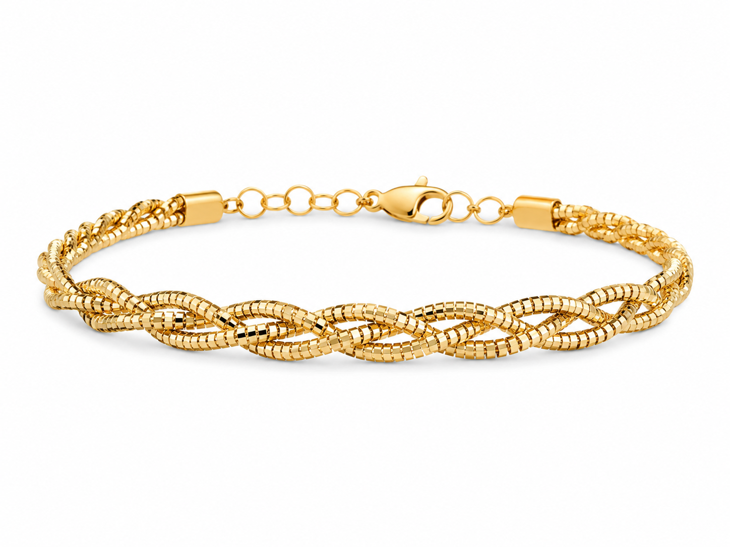 14KT Yellow Gold Rope Twist Adjustable 3.5 MM Lobster Lock Bangle Bracelet