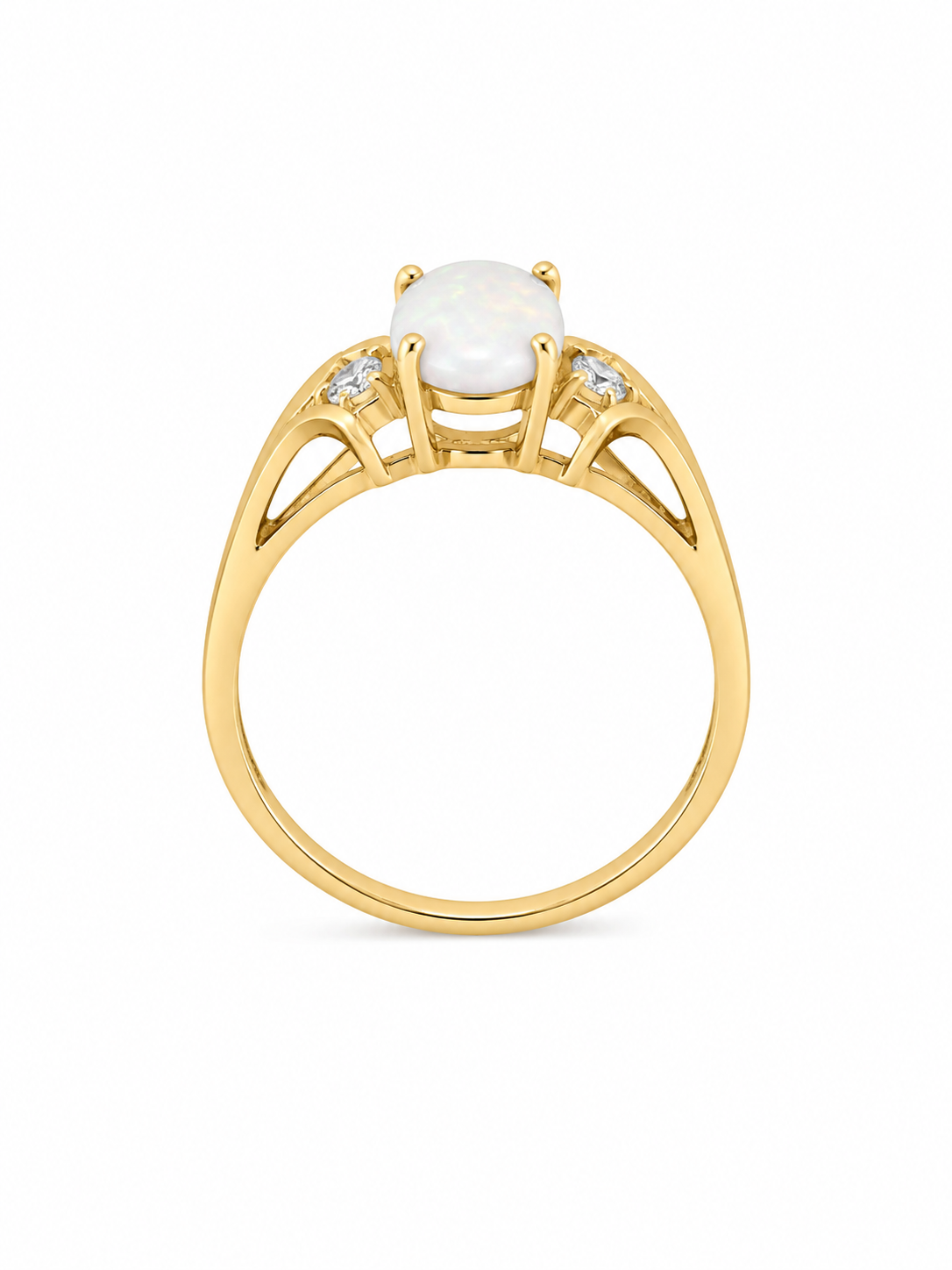 10KT Yellow Gold 0.01 CTW 0.74 STW Opal Diamond Ring [K5H50]