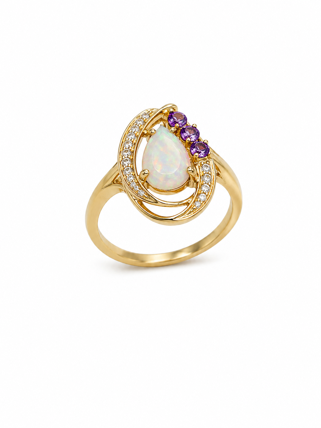 10KT Yellow Gold 0.05 CTW 0.45 STW Opal Diamond Ring [K7H]