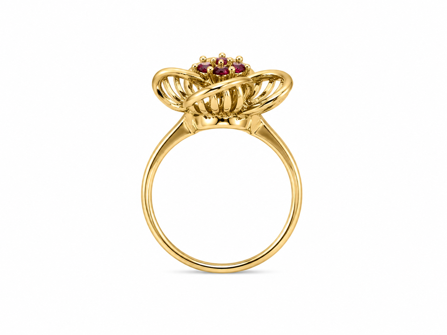 14KT Yellow Gold 0.05 CTW 0.30 STW Garnet Diamond Ring [K18H]