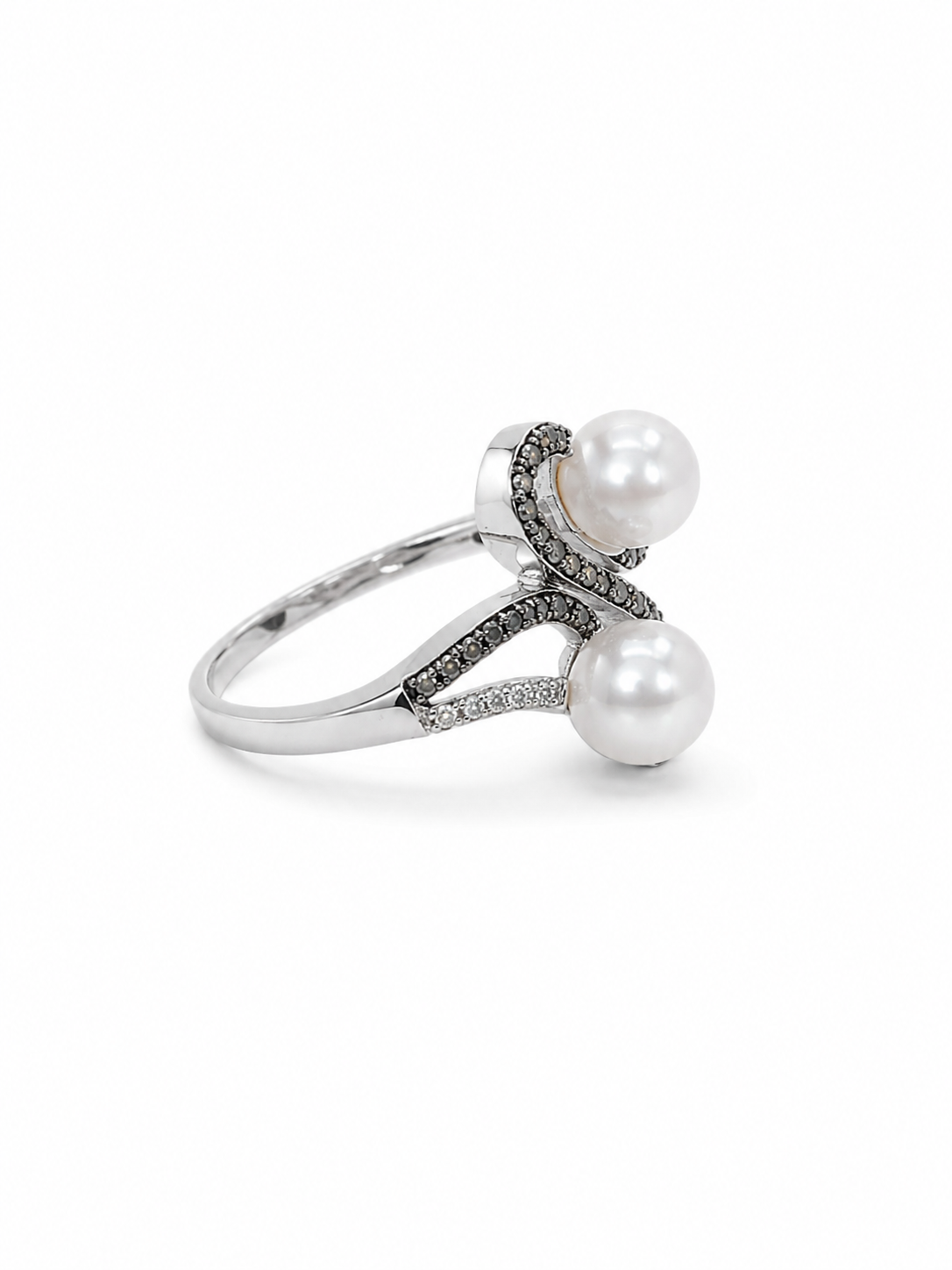14KT White Gold 0.24 CTW 7MM Pearl Diamond Ring [K2T]