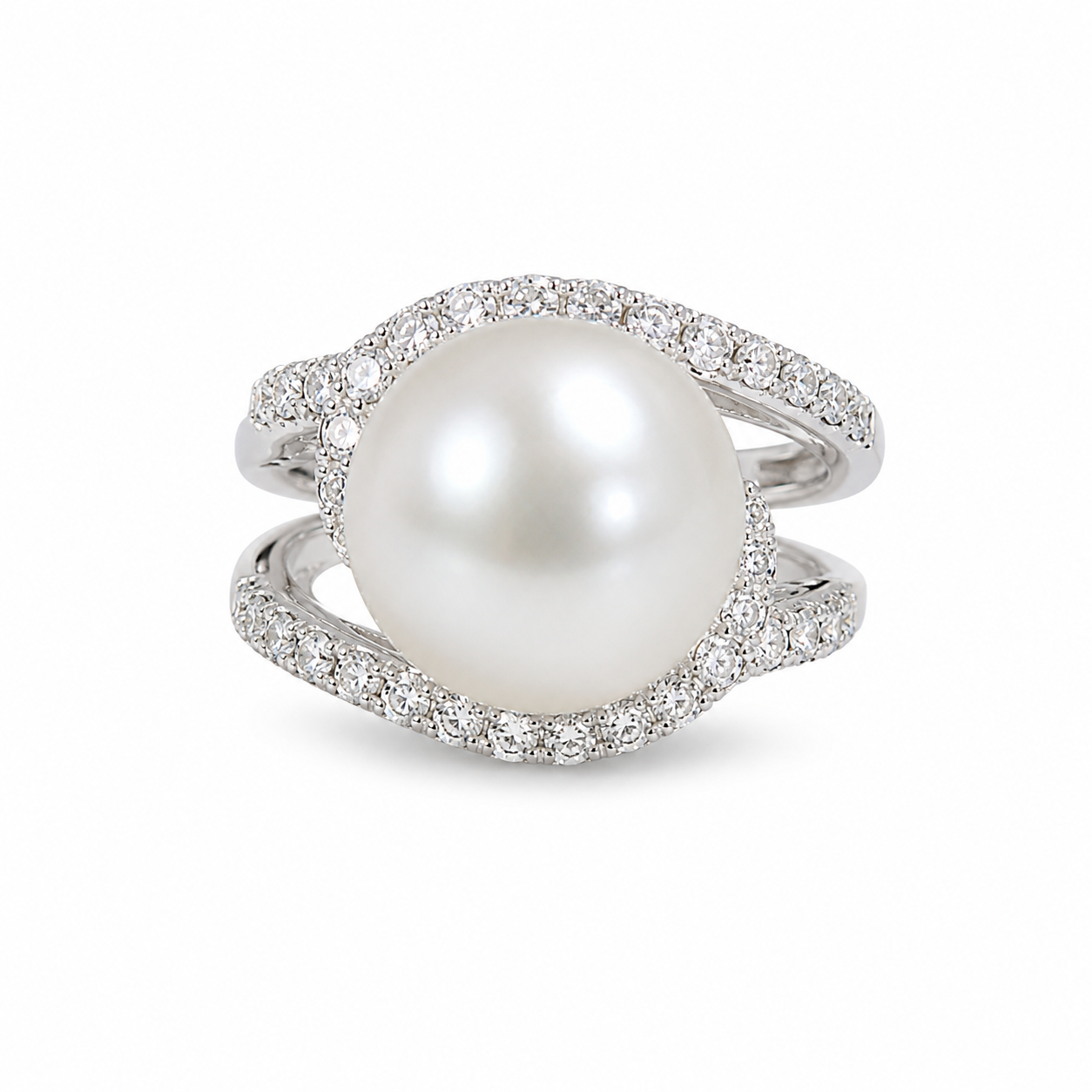 18KT White Gold 1.11 CTW 12.7MM Pearl Diamond Ring [K6T]
