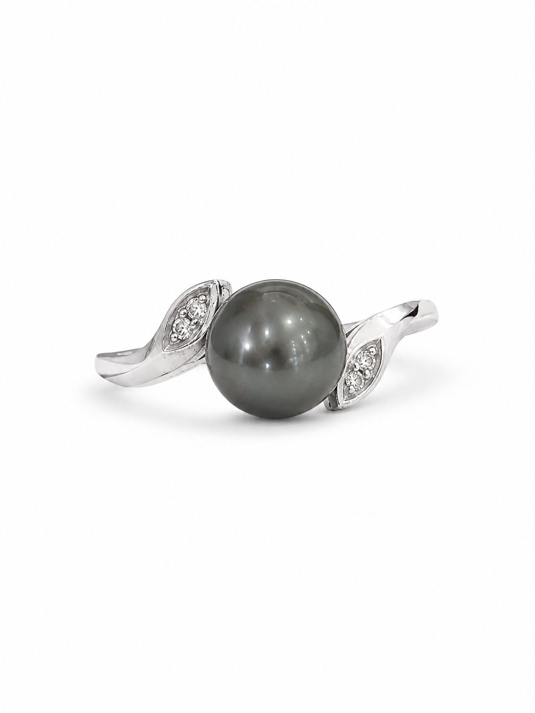 14KT White Gold 0.02 CTW 8MM Fancy Tahitian Pearl Diamond Ring [K9H50]