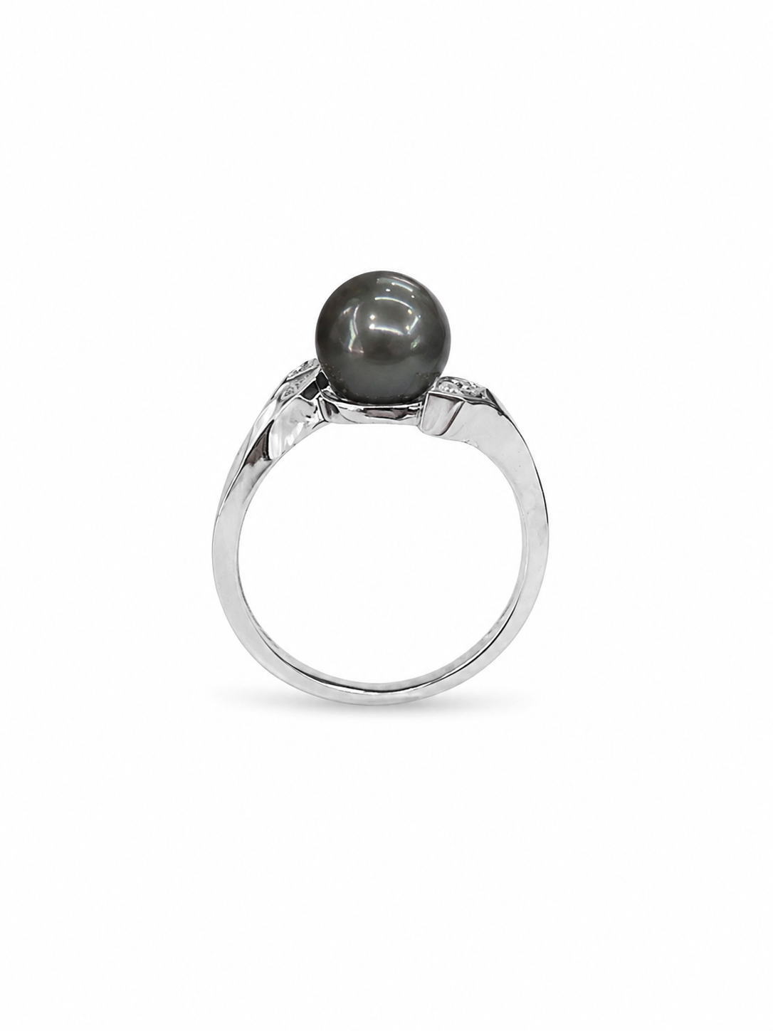 14KT White Gold 0.02 CTW 8MM Fancy Tahitian Pearl Diamond Ring [K9H50]
