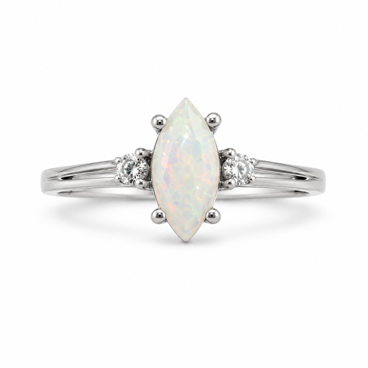 10KT White Gold 0.12 CTW 0.50 STW Opal Diamond Ring [K5H]