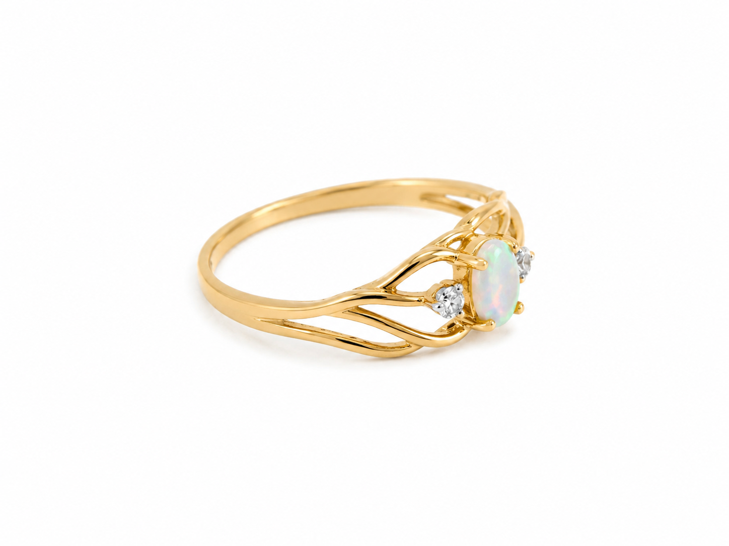 10KT Yellow Gold 0.01 CTW 5MM Opal Diamond Ring [K3H]