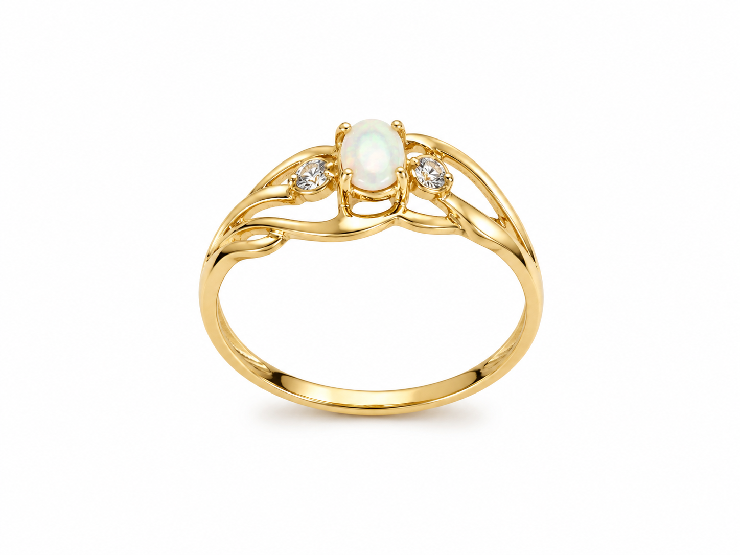 10KT Yellow Gold 0.01 CTW 5MM Opal Diamond Ring [K3H]