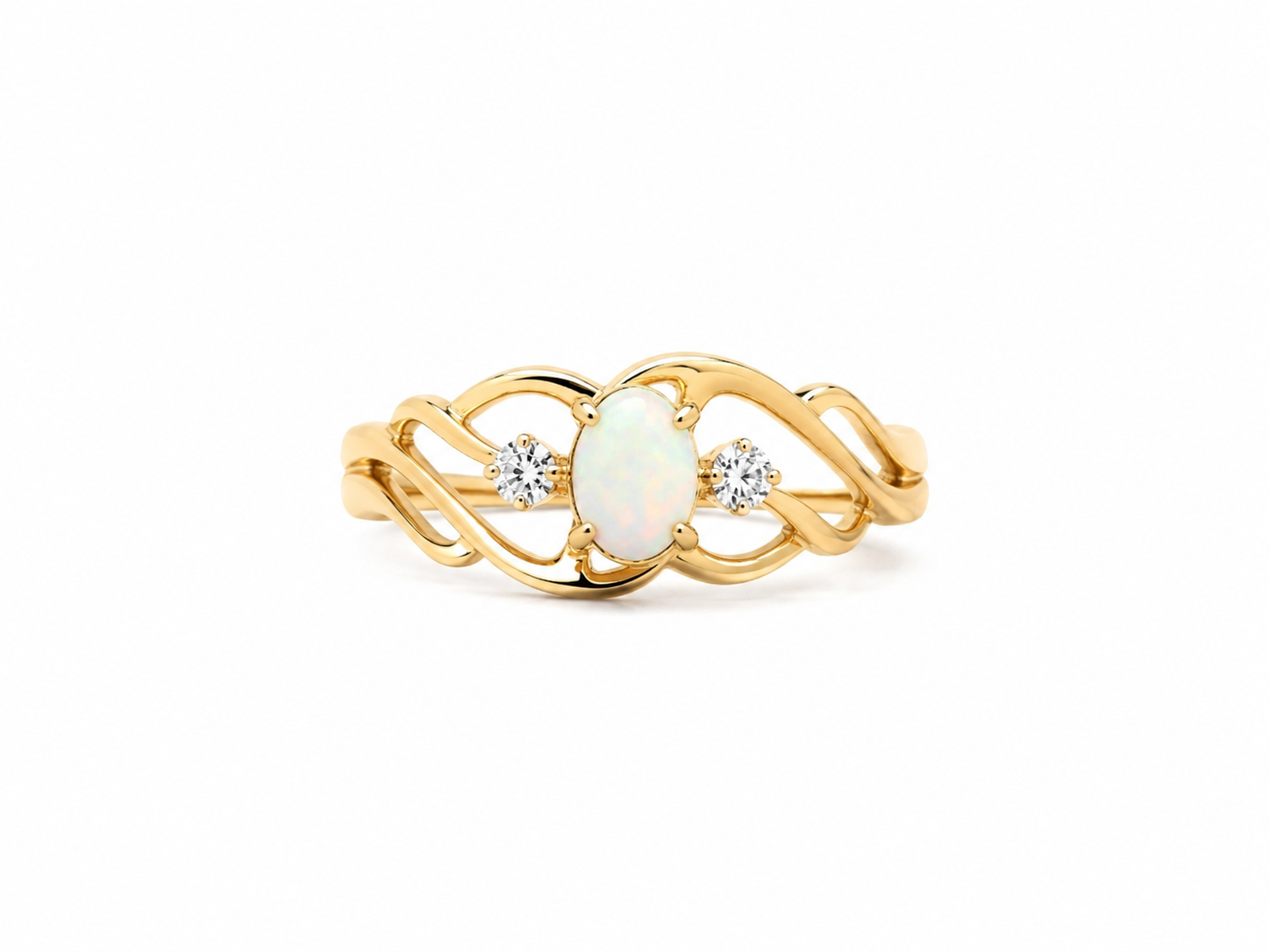 10KT Yellow Gold 0.01 CTW 5MM Opal Diamond Ring [K3H]