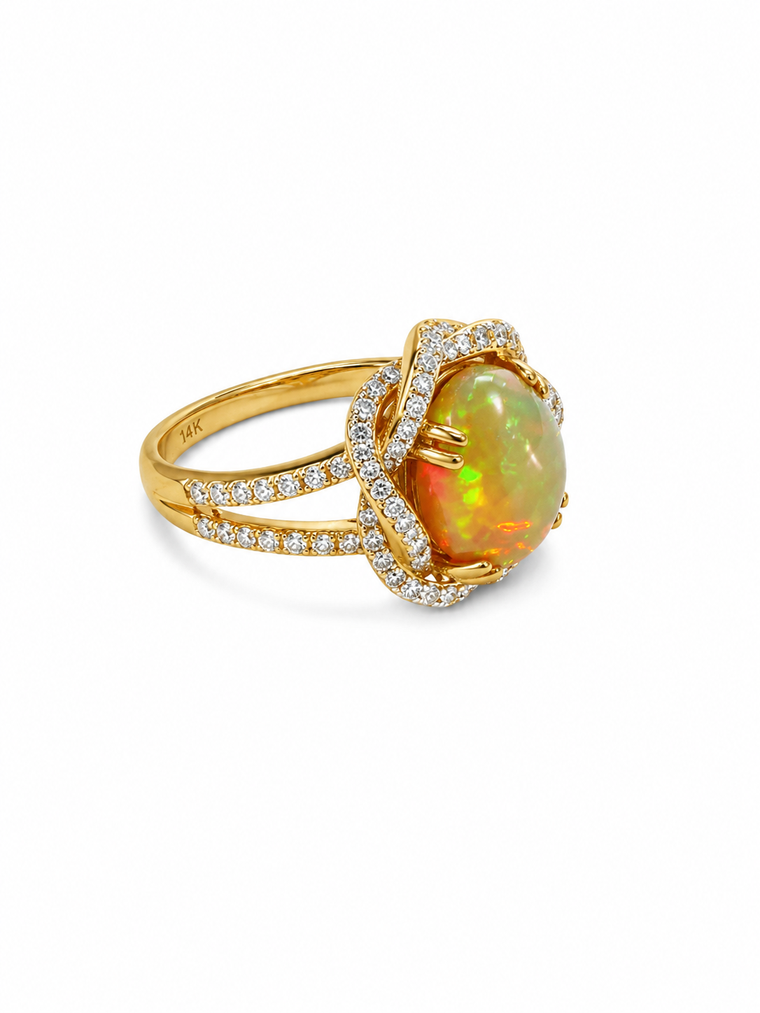 14KT Yellow Gold 0.62 CTW 2.30 STW Opal Diamond Ring [K37H]