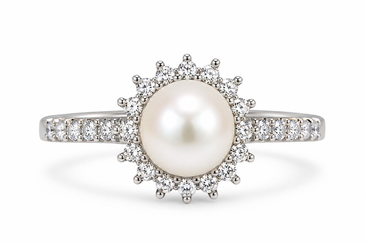 14KT White Gold 0.60 CTW 6.5MM Pearl Diamond Ring [K17H50]