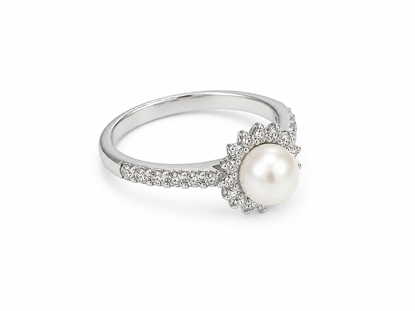 14KT White Gold 0.60 CTW 6.5MM Pearl Diamond Ring [K17H50]