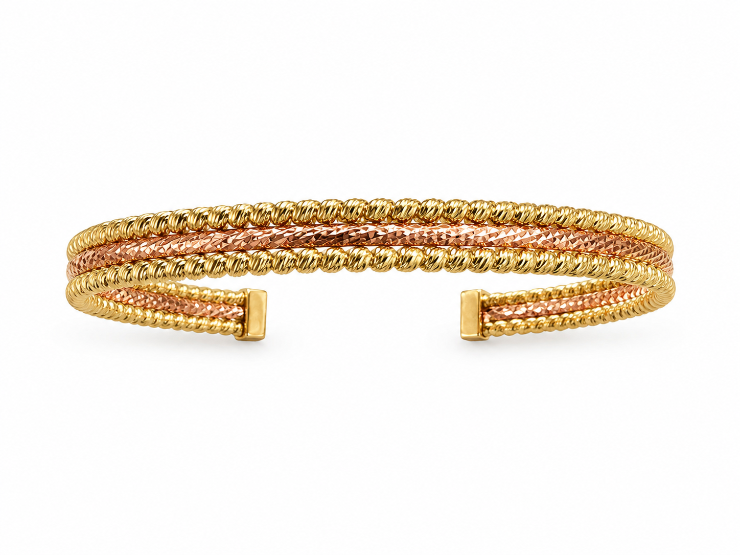 14KT Two Tone Gold Layered 6 MM Slip On Bangle Bracelet