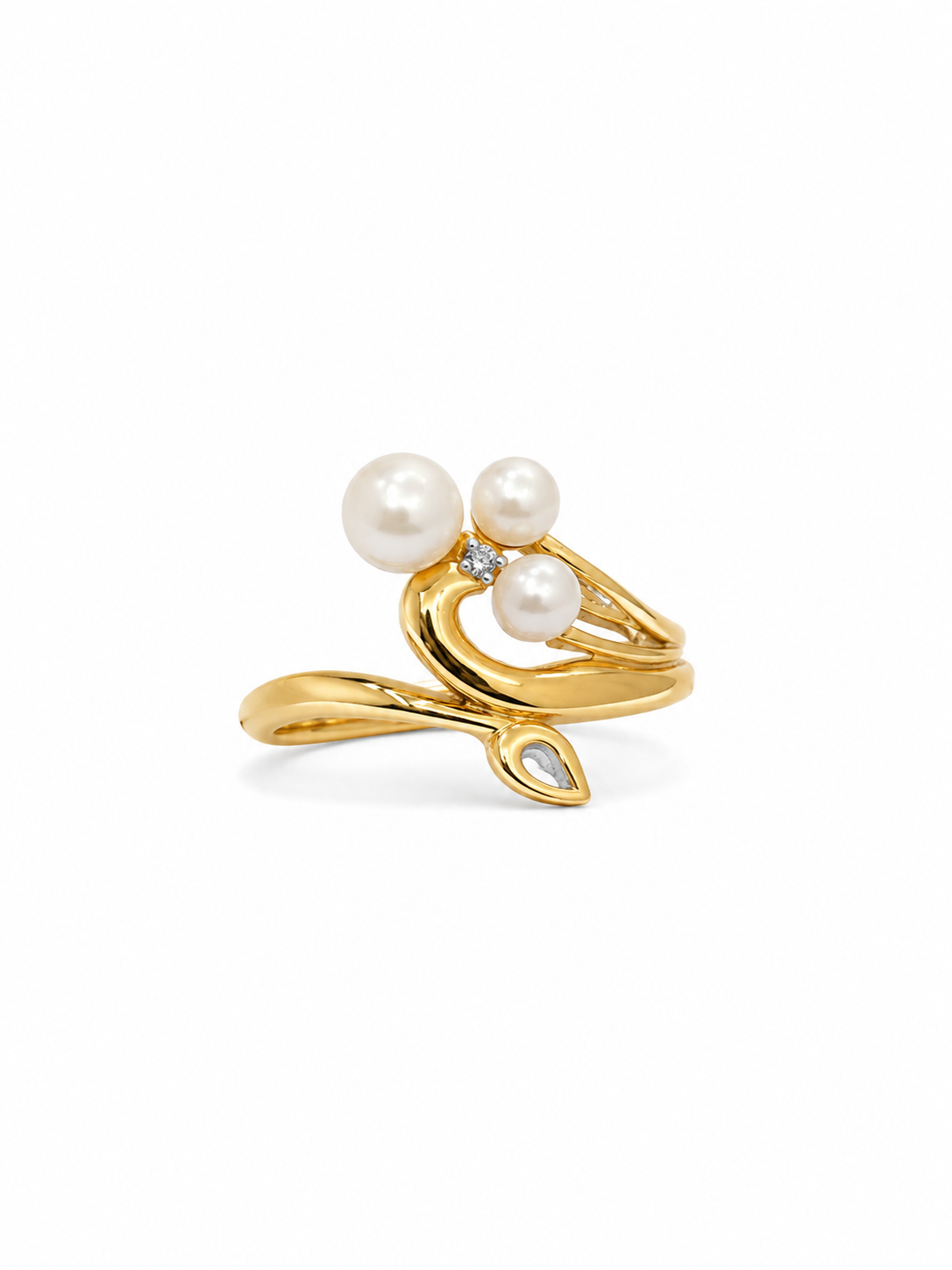 18KT Yellow Gold 0.02 CTW 0.75 PTW Pearl Diamond Ring [K15H]