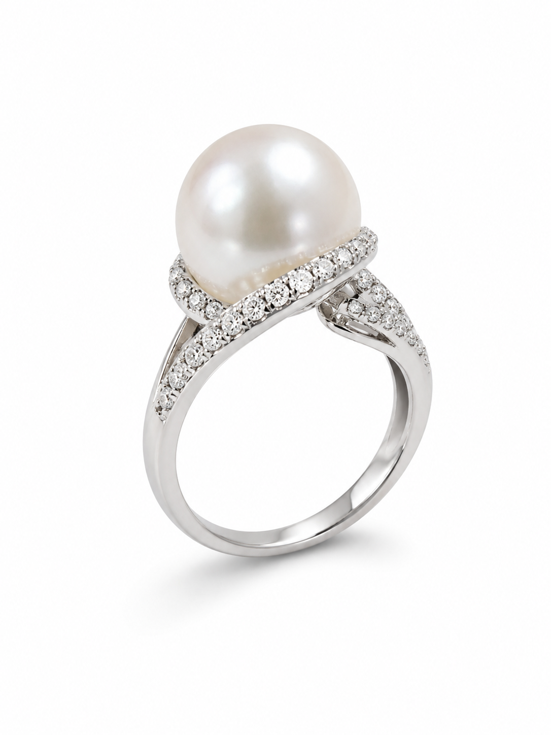 18KT White Gold 1.11 CTW 12.7MM Pearl Diamond Ring [K6T]