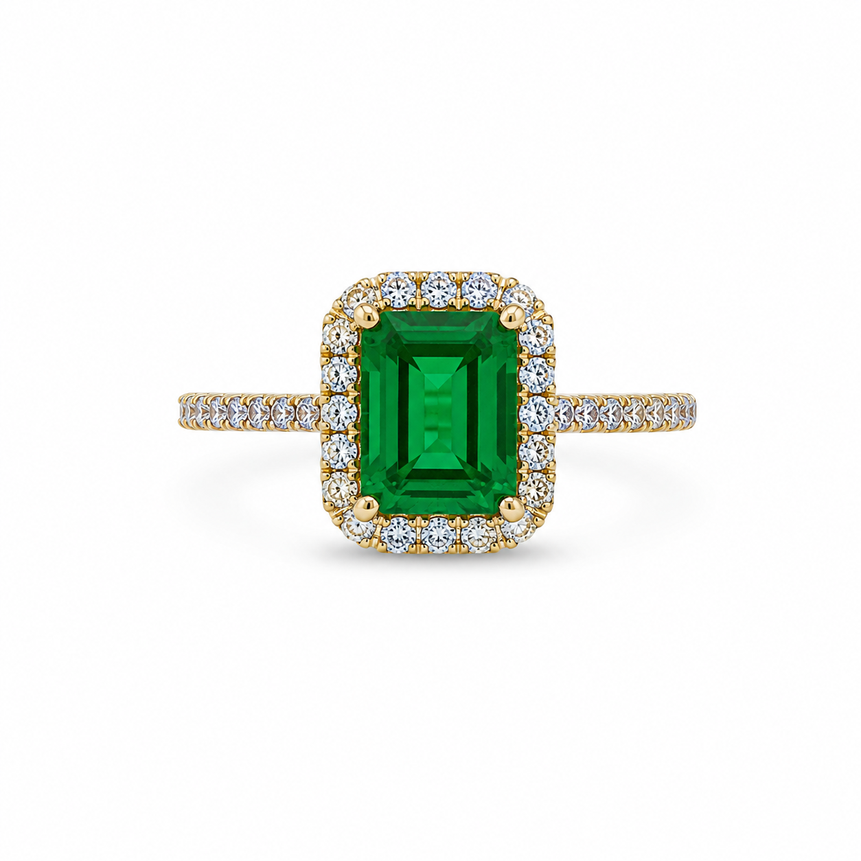 10KT Yellow Gold 0.25 CTW 0.87 STW Diamond Emerald Ring [K9H]
