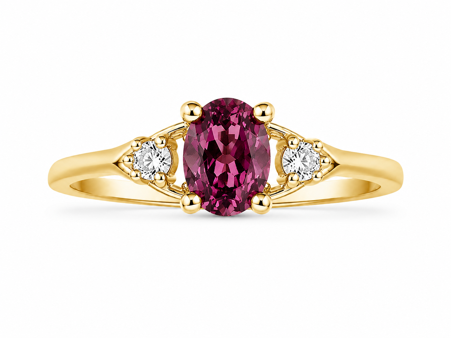 18KT Yellow Gold 0.12 CTW 0.60 STW Rhodolite Garnet Diamond Ring [K15H]