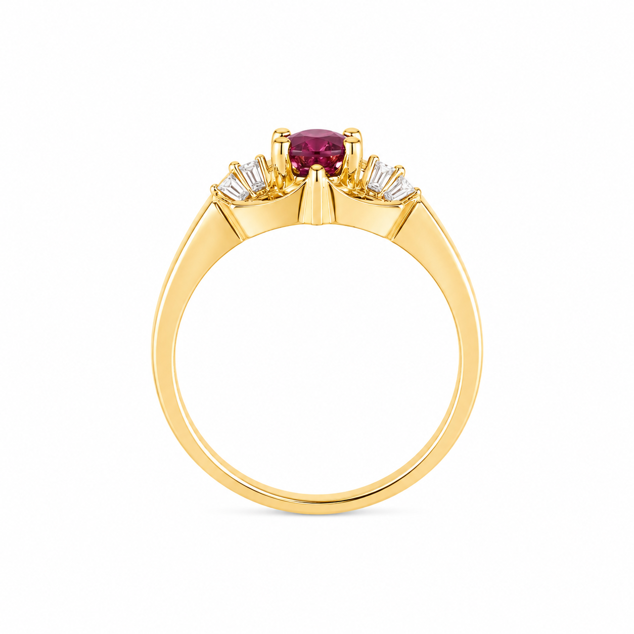 18KT Yellow Gold 0.12 CTW 0.60 STW Rhodolite Garnet Diamond Ring [K15H]