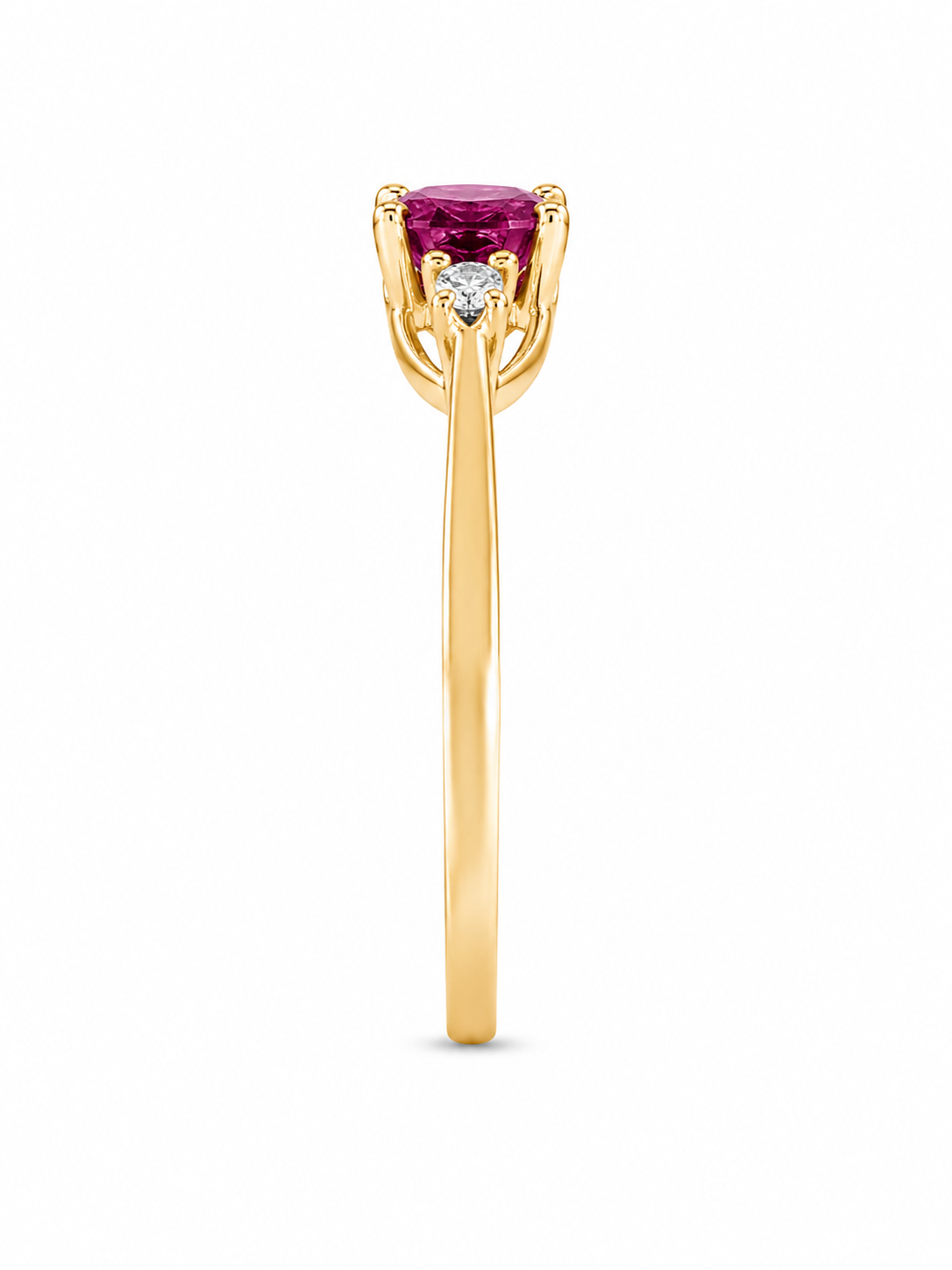 18KT Yellow Gold 0.12 CTW 0.60 STW Rhodolite Garnet Diamond Ring [K15H]