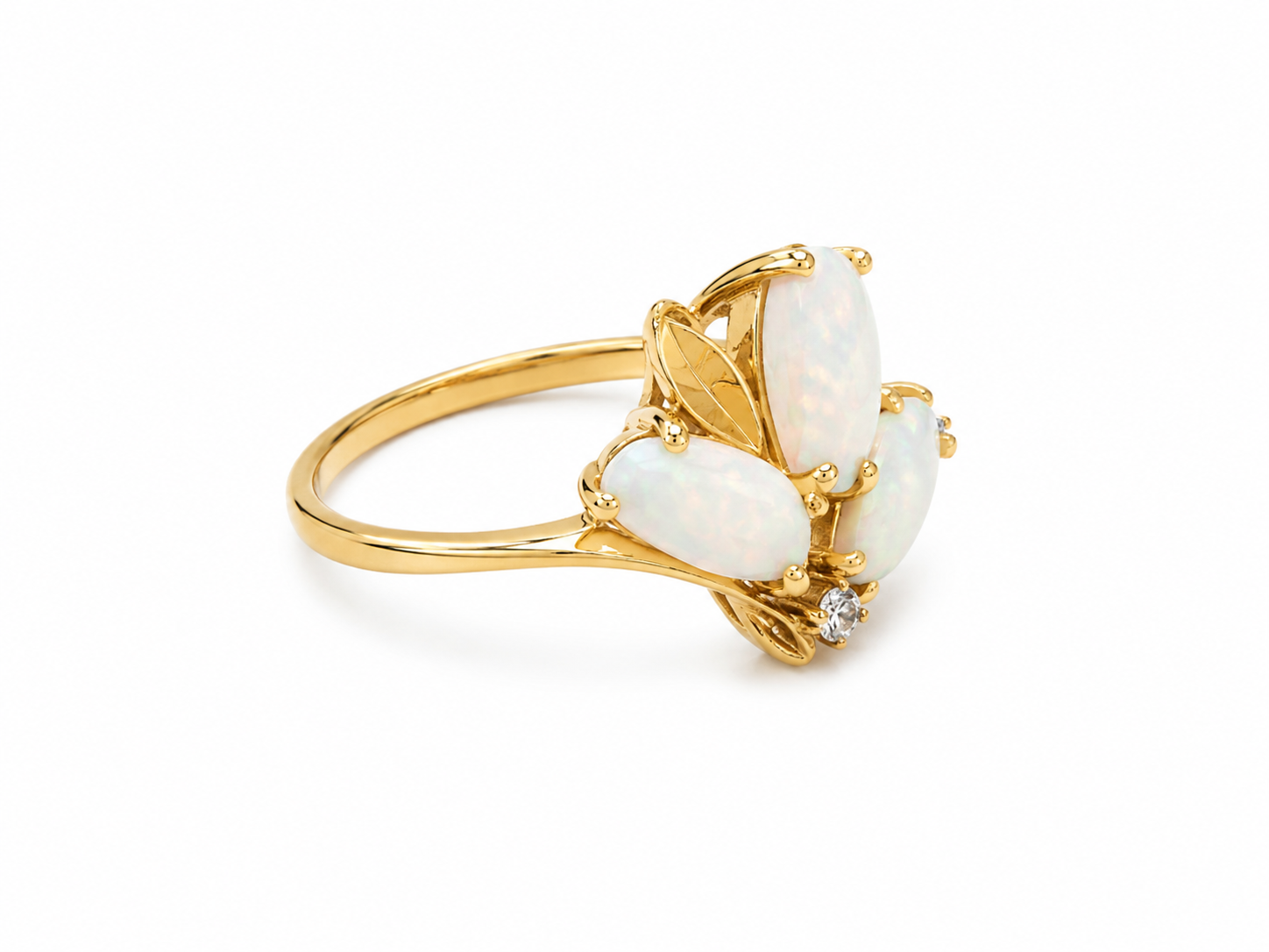 14KT Yellow Gold 0.05 CTW 1.00 STW Opal Diamond Ring [K12H]