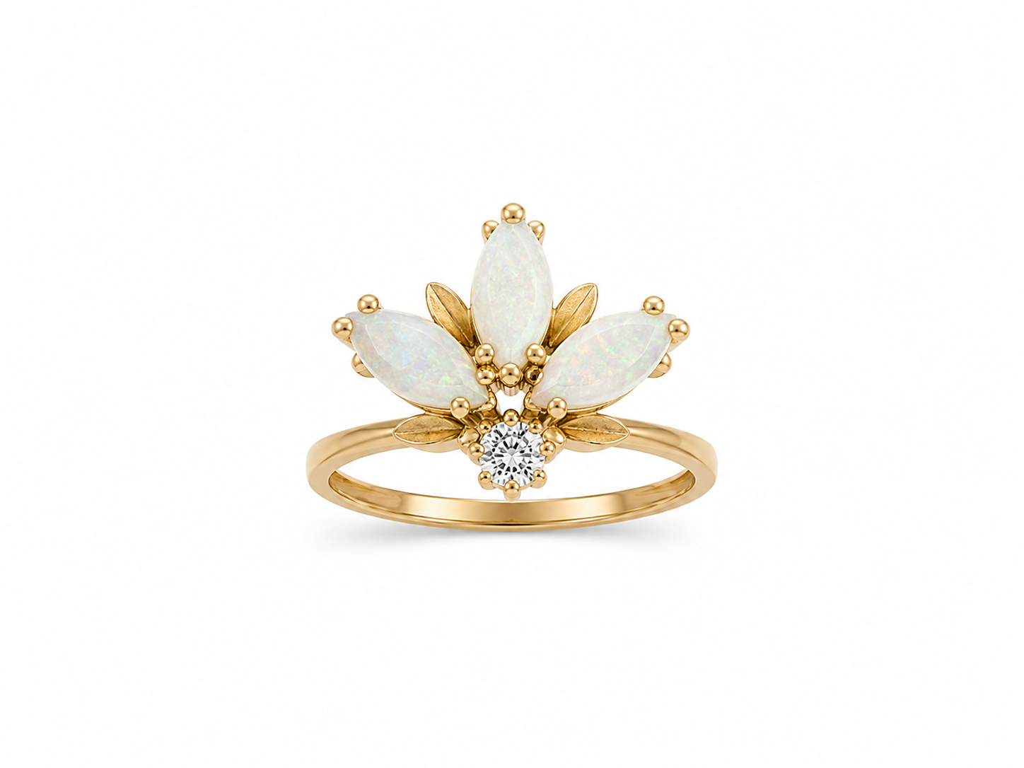 14KT Yellow Gold 0.05 CTW 1.00 STW Opal Diamond Ring [K12H]