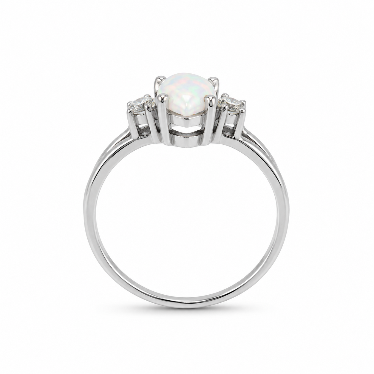 10KT White Gold 0.12 CTW 0.50 STW Opal Diamond Ring [K5H]