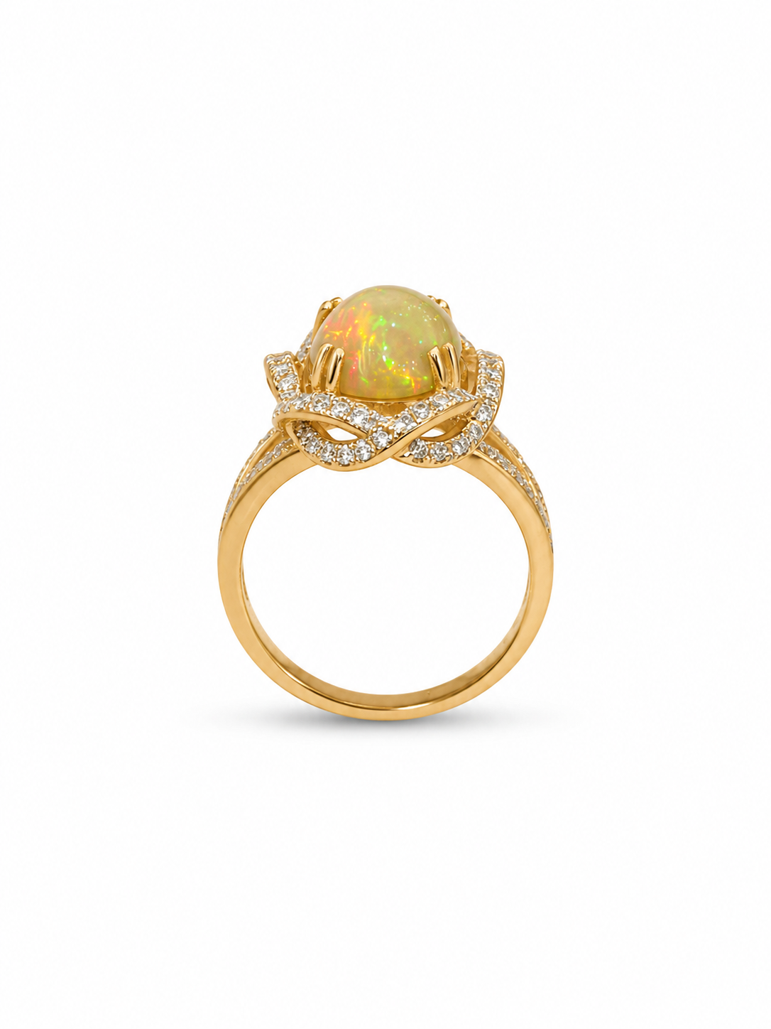 14KT Yellow Gold 0.62 CTW 2.30 STW Opal Diamond Ring [K37H]
