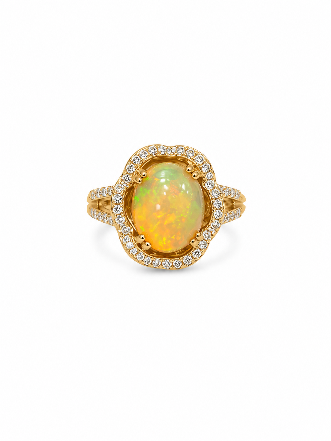 14KT Yellow Gold 0.62 CTW 2.30 STW Opal Diamond Ring [K37H]