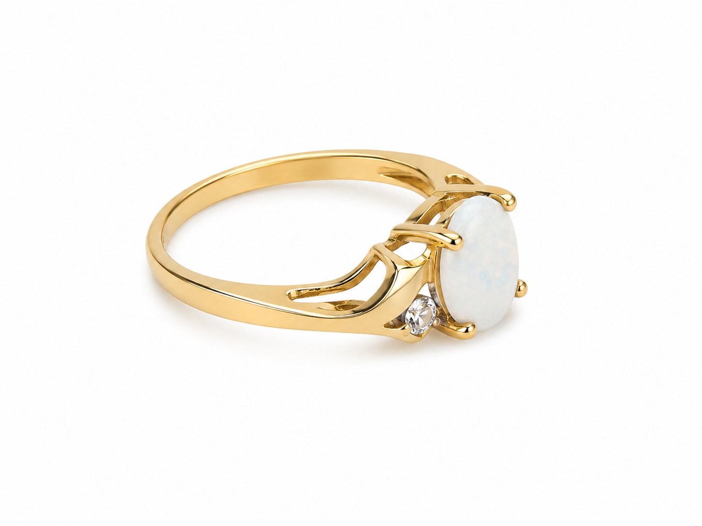 10KT Yellow Gold 0.01 CTW 0.74 STW Opal Diamond Ring [K5H50]
