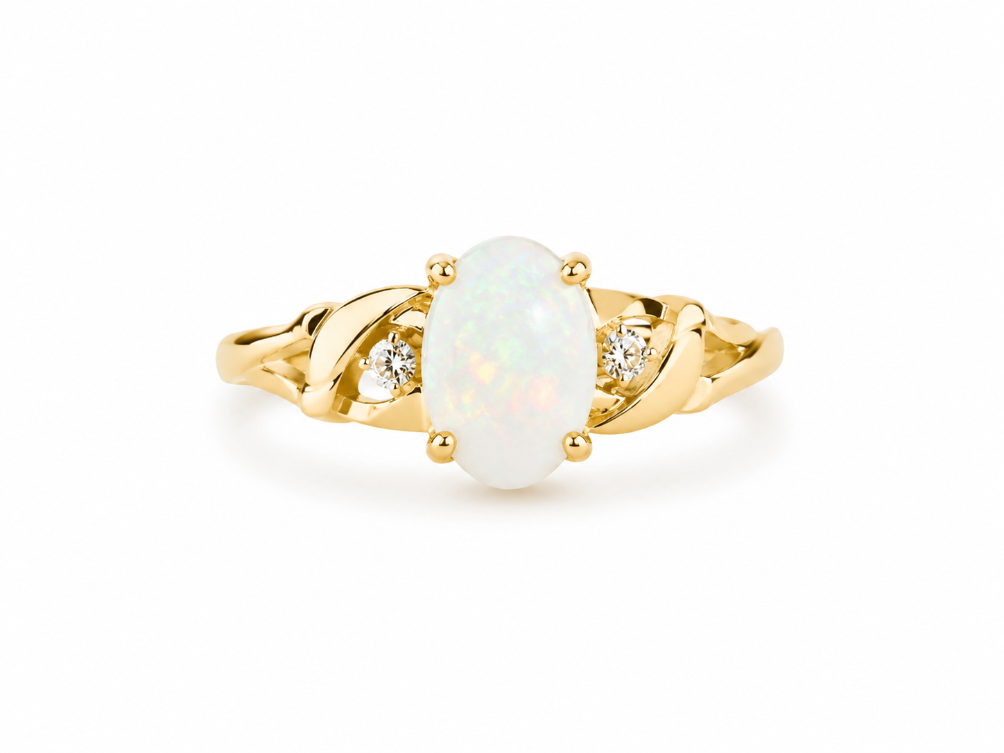 10KT Yellow Gold 0.01 CTW 0.74 STW Opal Diamond Ring [K5H50]