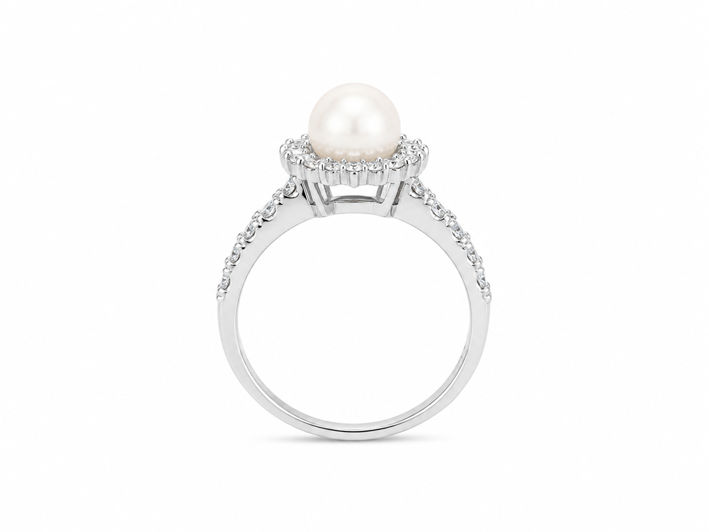 14KT White Gold 0.60 CTW 6.5MM Pearl Diamond Ring [K17H50]