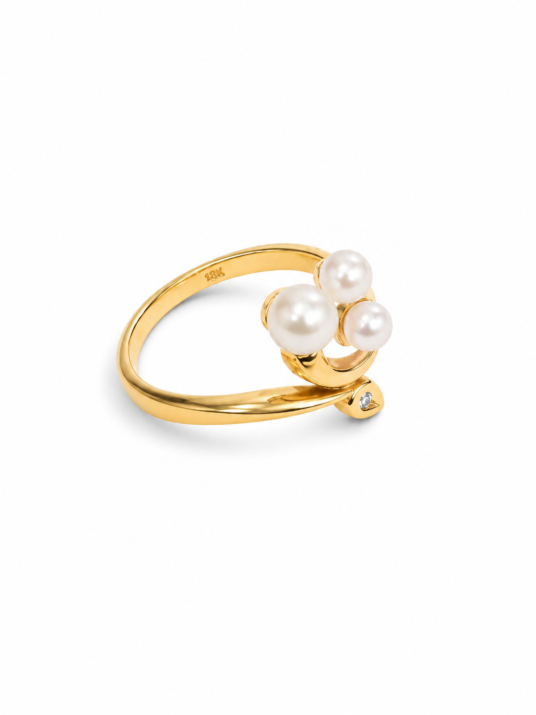 18KT Yellow Gold 0.02 CTW 0.75 PTW Pearl Diamond Ring [K15H]