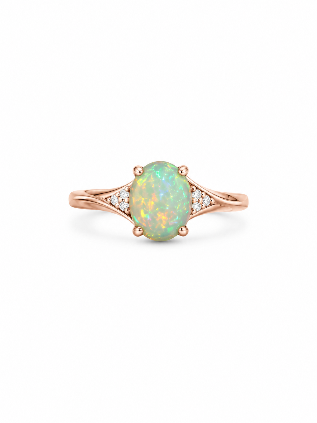 10KT Rose Gold 0.20 CTW 0.75 STw Opal Diamond Ring [K1T]