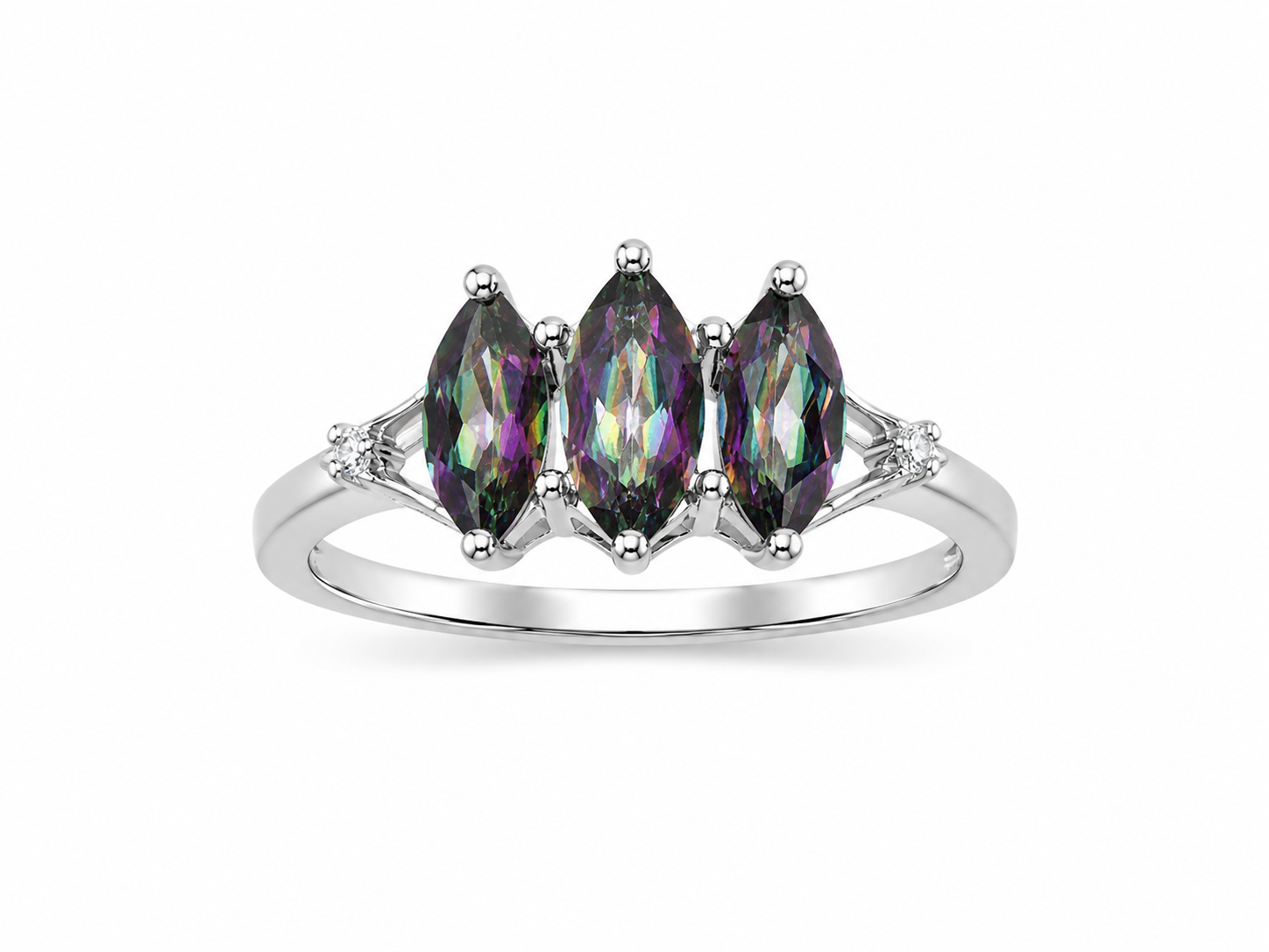 10KT White Gold 0.03 CTW 2.07 STW Mystic Fire Diamond Ring [K5H50]