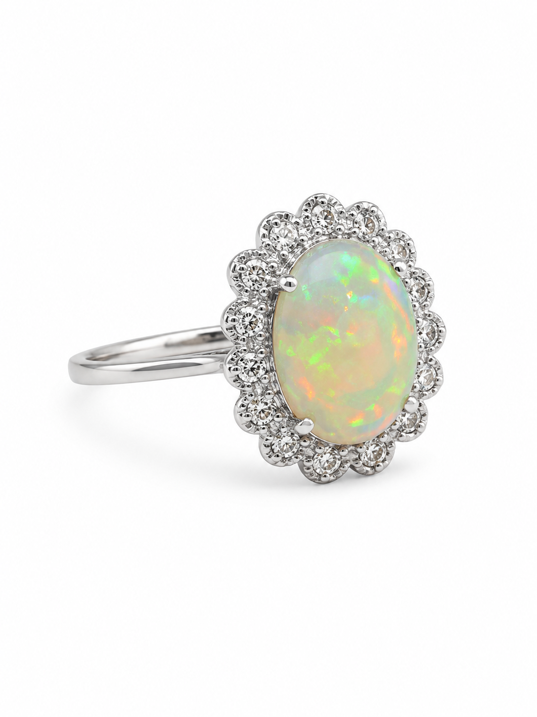 14KT White Gold 0.16 CTW 3.00 STW Opal Diamond Ring [K21H]
