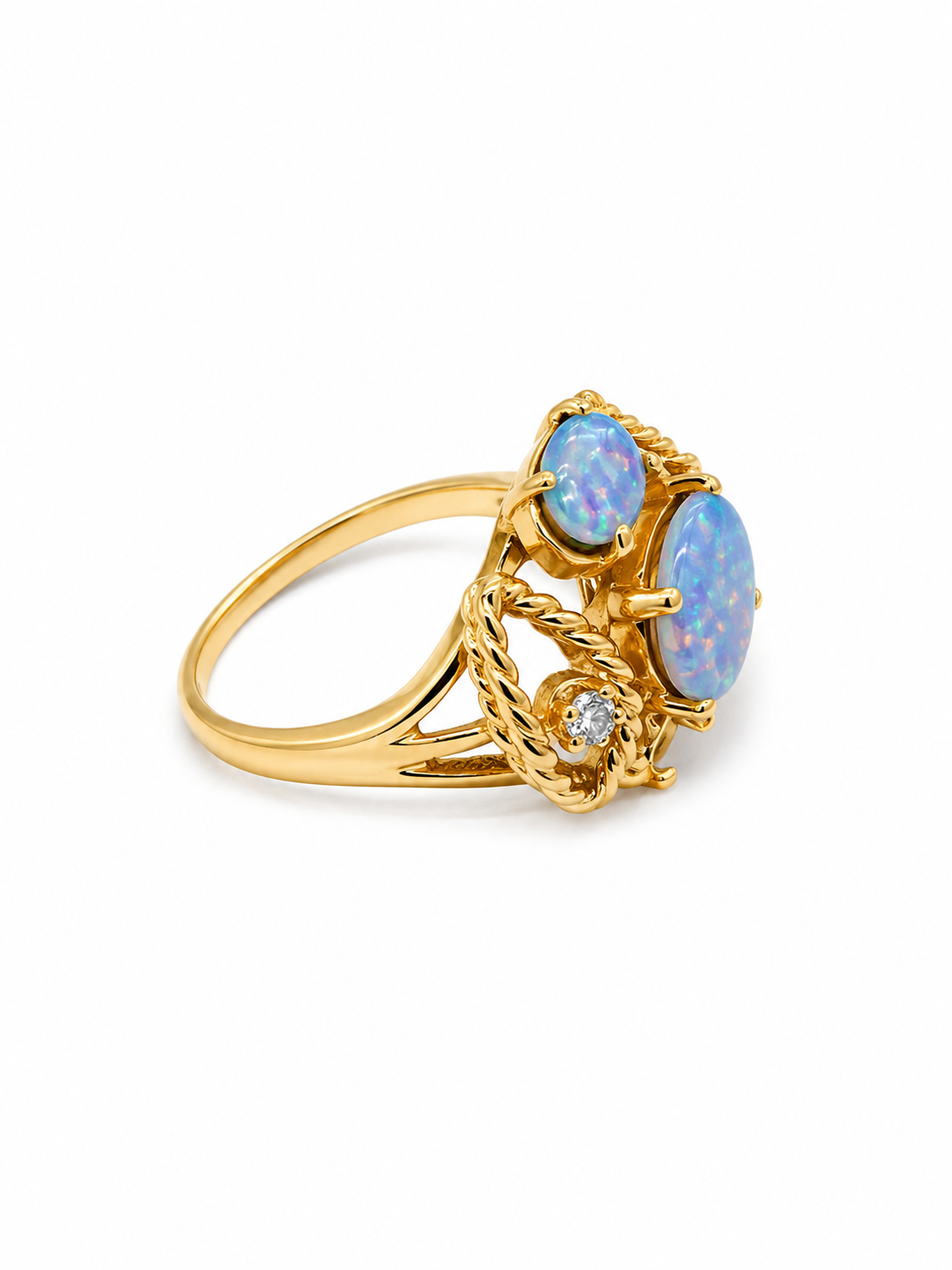 14KT Yellow Gold 0.05CTW 1.5 STW Blue Opal Diamond Ring [K14H50]