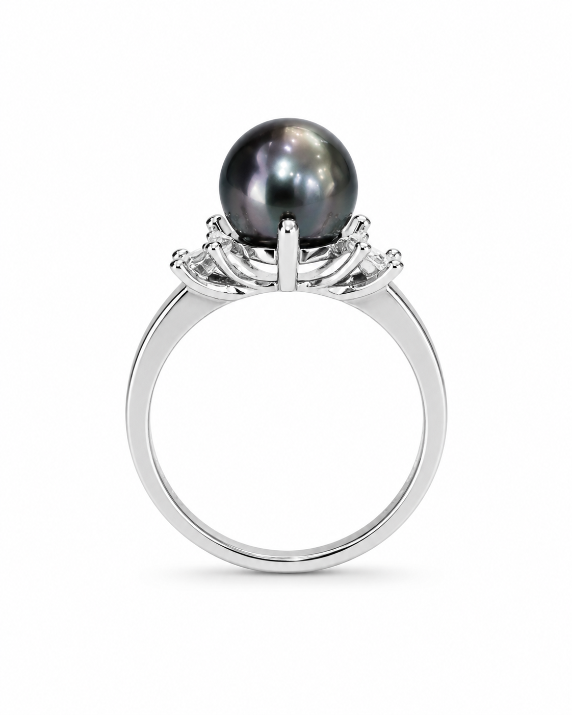 14KT White Gold 0.03 CTW 8MM Gray Cultured Pearl Diamond Ring [K11H50]