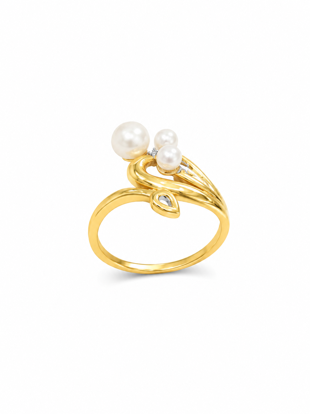 18KT Yellow Gold 0.02 CTW 0.75 PTW Pearl Diamond Ring [K15H]