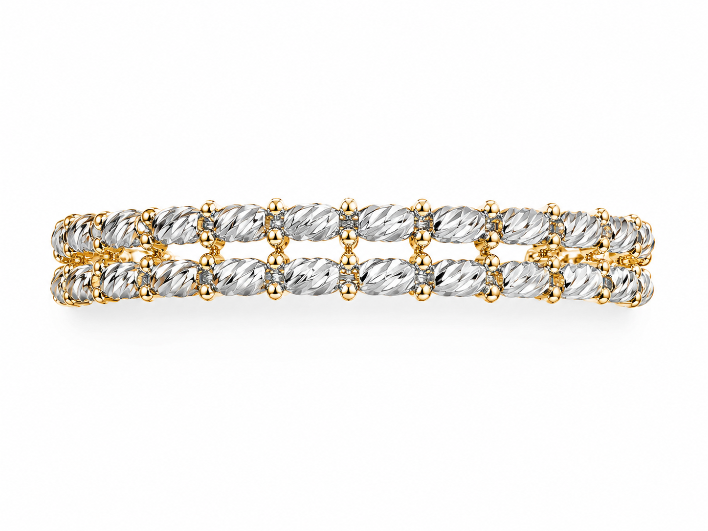 14KT Two Tone Gold Layered 6 MM Lobster Claw Lock Bangle Bracelet