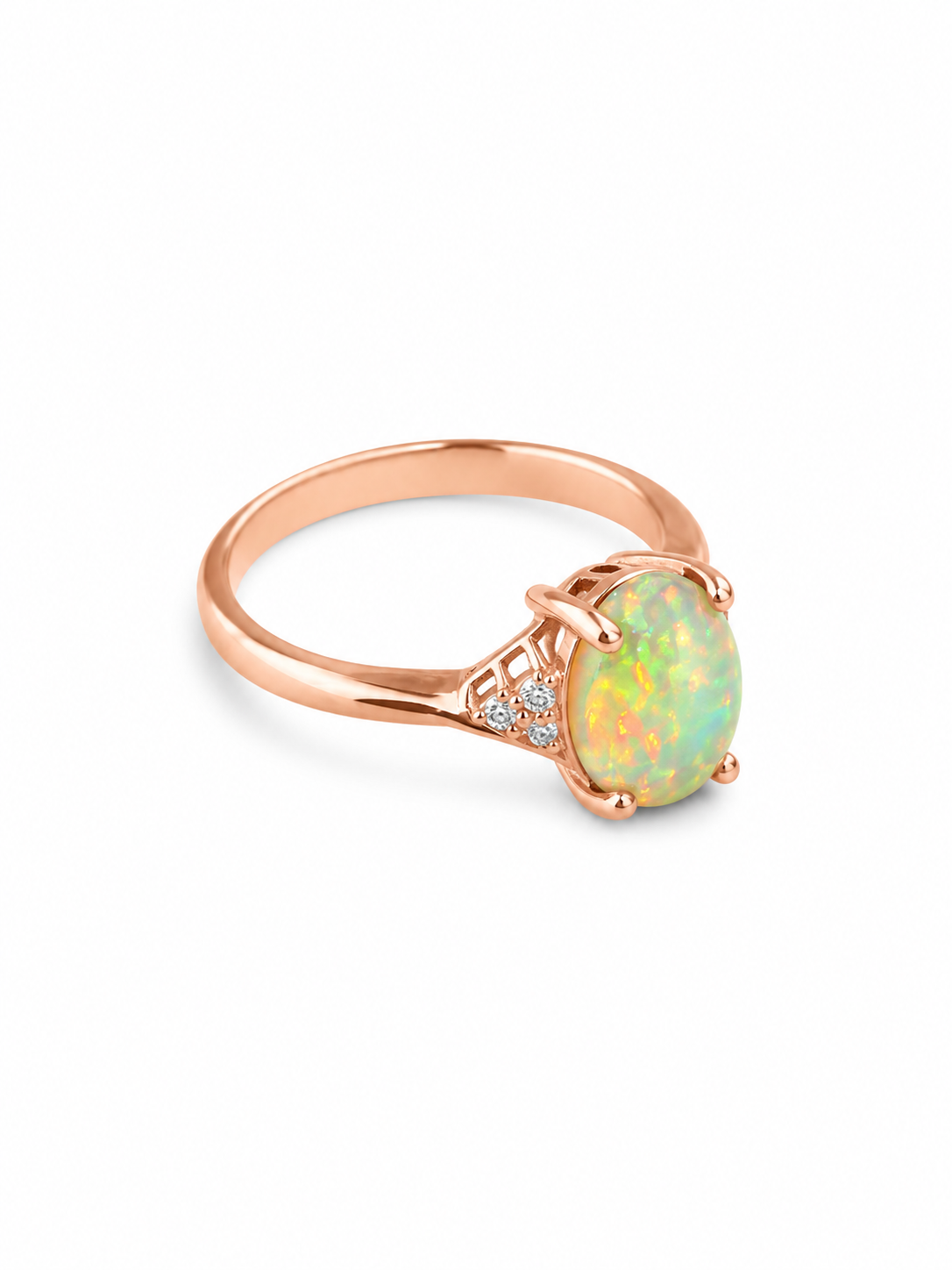 10KT Rose Gold 0.20 CTW 0.75 STw Opal Diamond Ring [K1T]