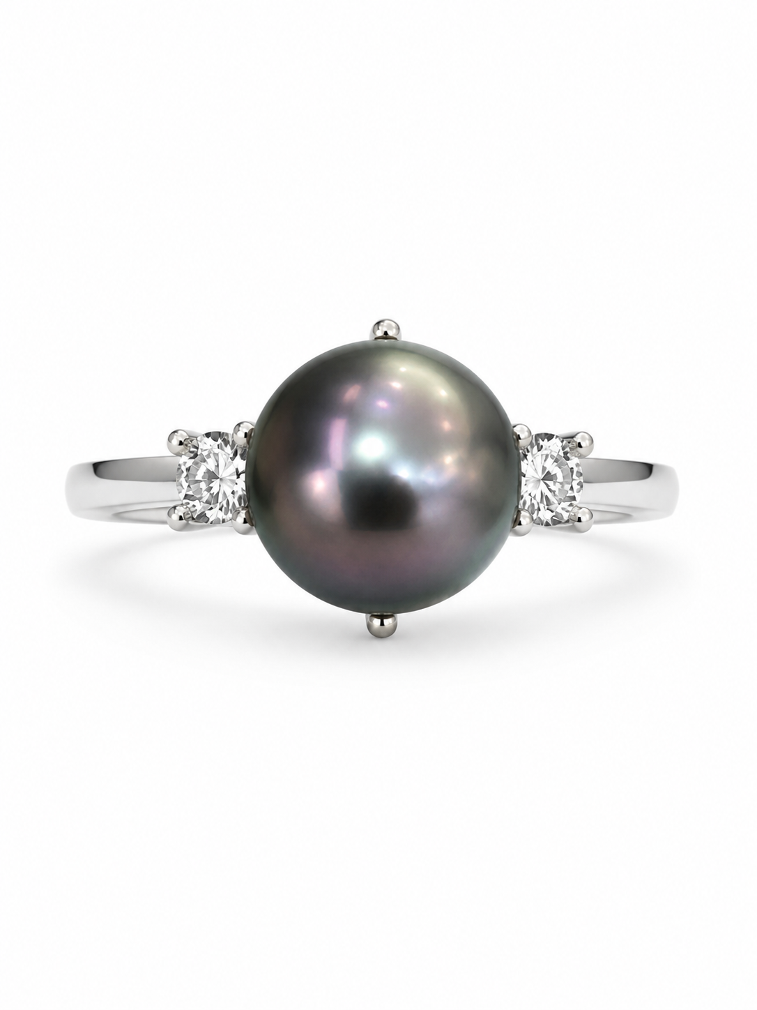 14KT White Gold 0.03 CTW 8MM Gray Cultured Pearl Diamond Ring [K11H50]