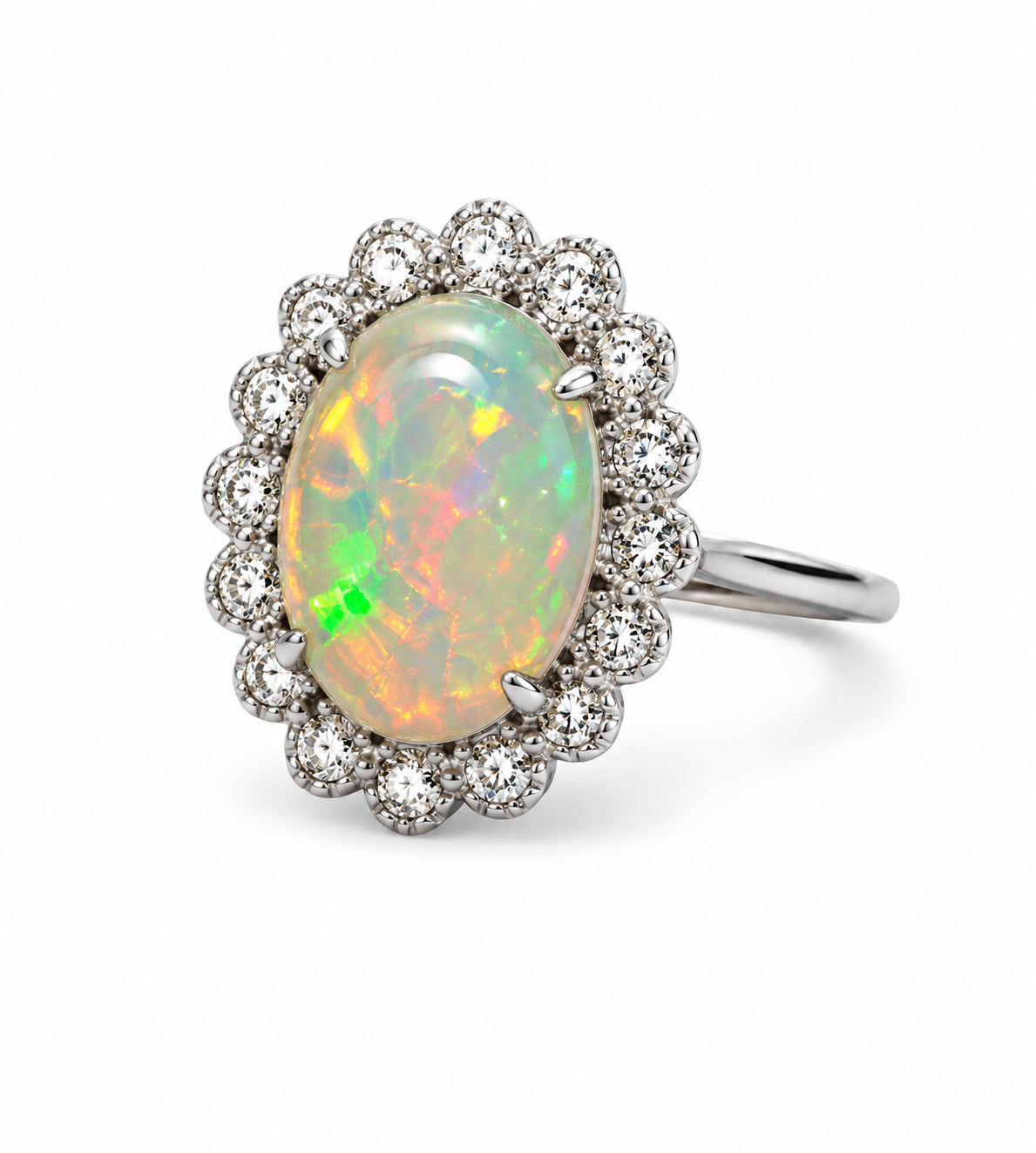 14KT White Gold 0.16 CTW 3.00 STW Opal Diamond Ring [K21H]