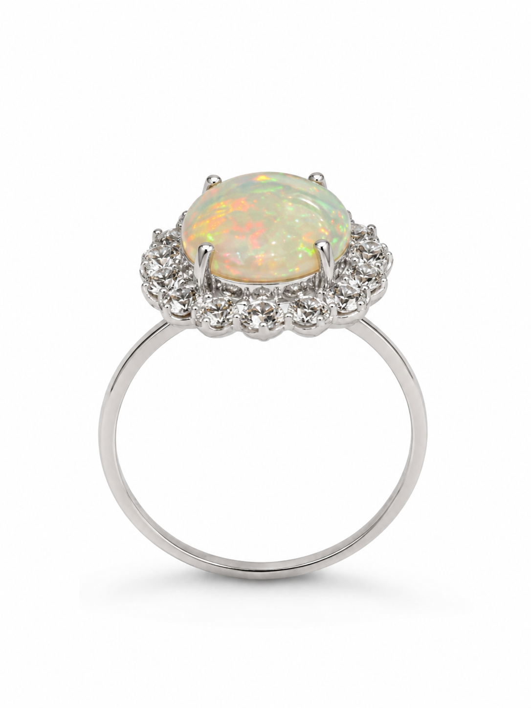 14KT White Gold 0.16 CTW 3.00 STW Opal Diamond Ring [K21H]