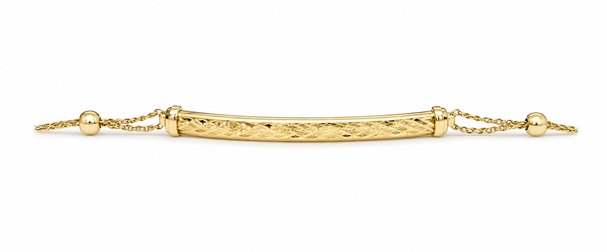 14KT Yellow Gold 4 MM Wheat Link Center Textured Bar Bracelet