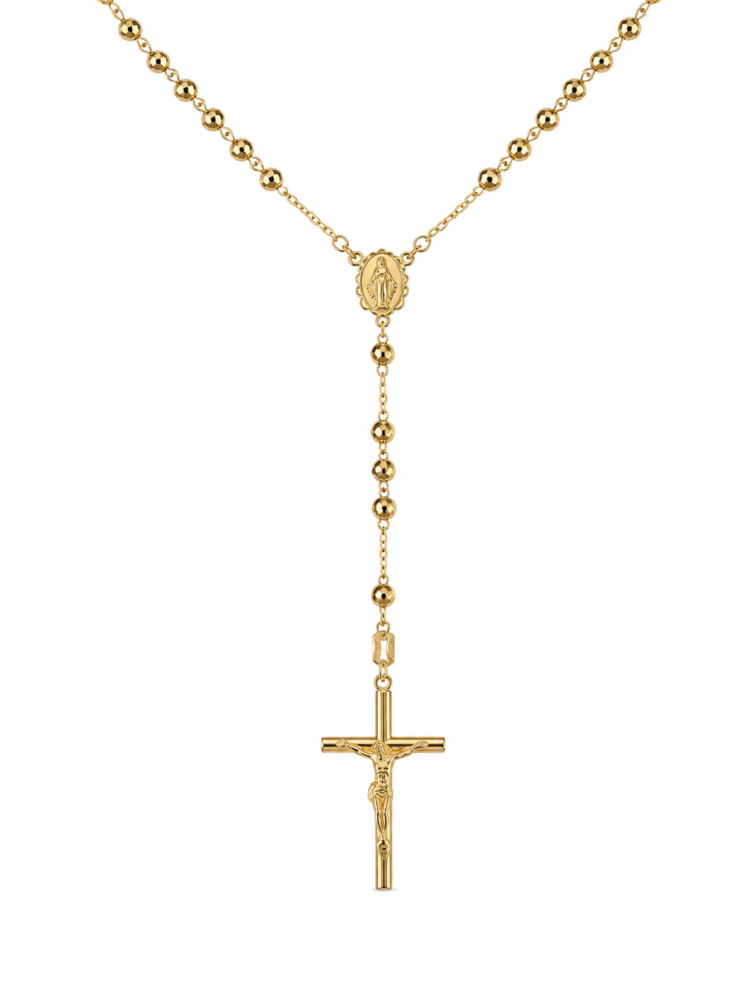14KT Yellow Gold 5 MM Rosary Necklace