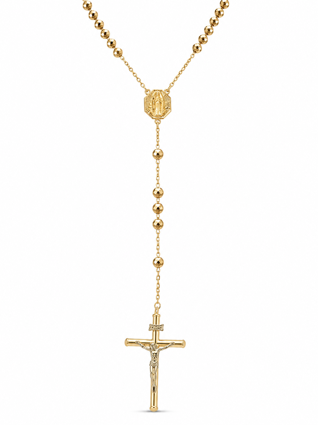 14KT Yellow Gold 6 MM Rosary Style Necklace