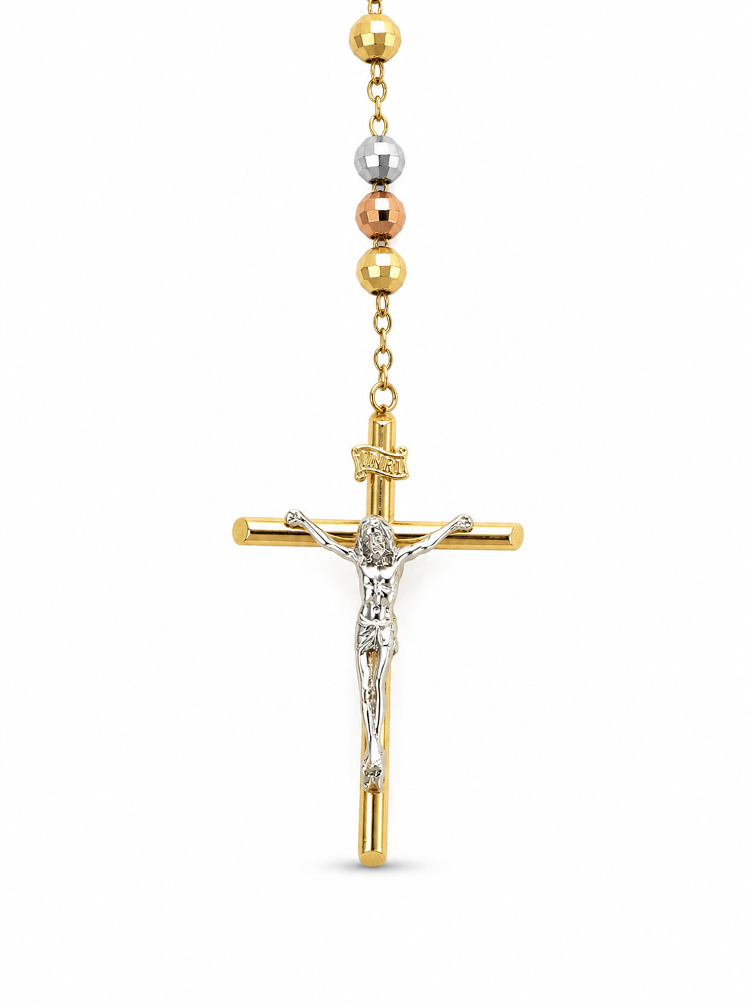 14KT Tri Tone Gold 6 MM Rosary Style Necklace