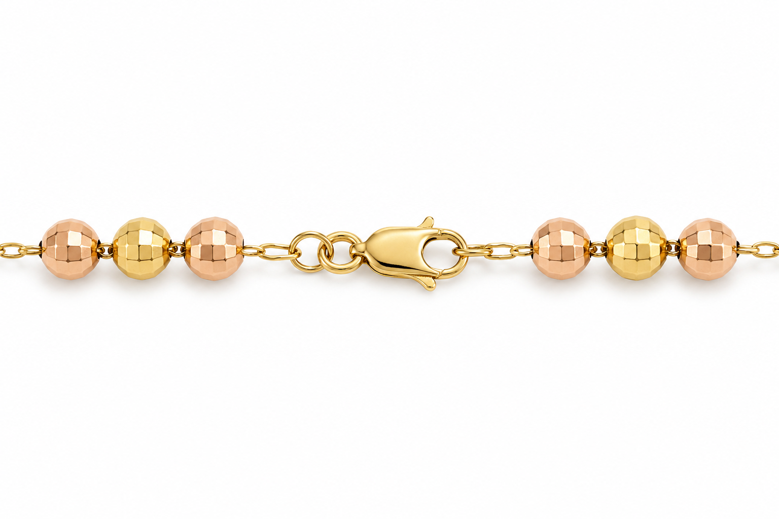 14KT Tri Tone Gold 6 MM Rosary Style Necklace